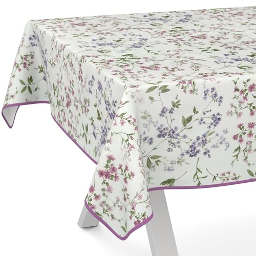 Vaxbordsduk, vaxduk, bordsduk, tvättbar, trädgårdsbordsduk, blommor, 100 x 140 cm med fåll (kantad