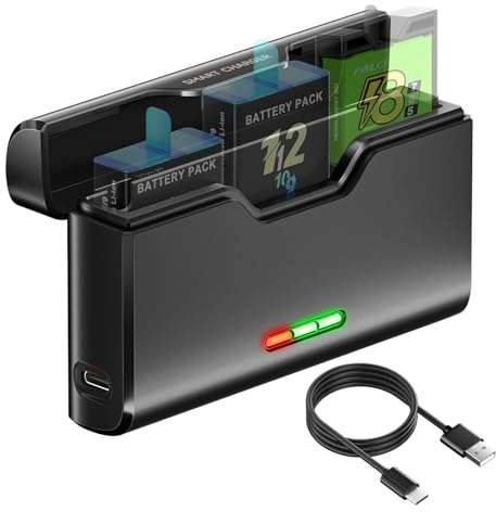 Palogreen Batteriladdare för GoPro Hero 12/11/10/9/8/7/6/5-3 batteriladdare med batteritillbehör, 2 TF-kortminnen, snabbladdning, lämplig för låg temperatur