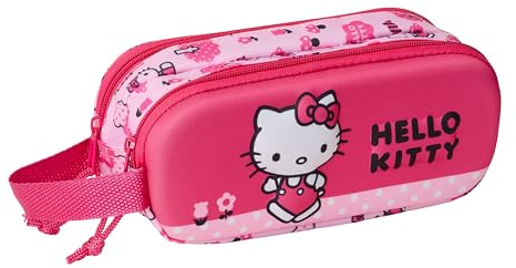 Hello Kitty 3D - Portatodo Doble 3D, Estuche Infantil, Estuche Niño, Ideal para Niños en Edad Escolar, Cómodo y Versátil, Calidad y Resistencia, 21x6x8 cm