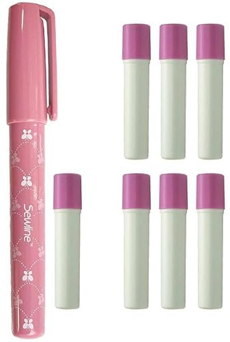 Sewline Fabric Glue Pen & Refill Bundle, EPP, No Pins, Dries Clear, Sewing & Paper Piecing, 7 Blue Refill's