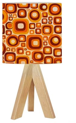 Bedside Table Lamp Tripod Desk Lamps for Living Room Bedroom 70s Retro Seamless in Orange Brown Yellow and Beige 60s and 70s Wooden Base Lampshade Kids Small Light Reading Nightstand Shades