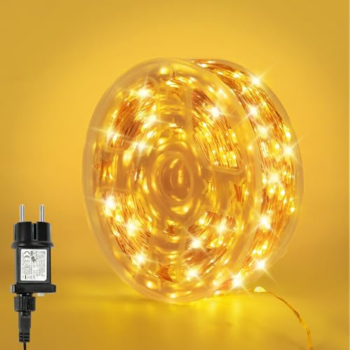 Bowfar Lichterkette Kupferdraht 20M Warmweiß Lichterkette Innen mit Stecker | 200 LED Lichterkette Außen Strom mit Memory Funktion, Wasserdicht Lichterkette Weihnachtsbaum für Weihnachten Garten Party