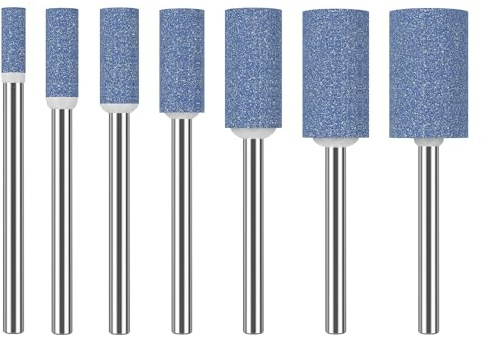 HUHAO 7Pcs Sanding Bits for Rotary Tools Accessories Sets,Sanding Bits Kit wiht 1/8 inch Shank, Abrasive Stone Mounted Grinding Point Sharpening Bits for Plastic Wood Metal Grinding Polishing