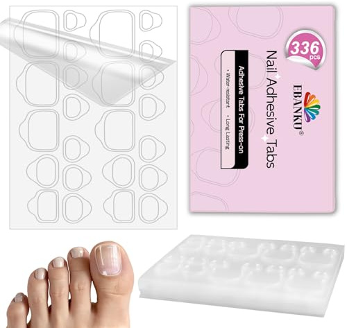 336PCS Nail Adhesive Tabs for Toe, EBANKU Waterproof Breathable Toenail Glue Stickers Ultra-Thin Press on Nail Sticky Tabs in 12 Sizes, 14 Sheets Double Sided Transparent Adhesive Tape for DIY