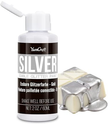 Flüssig Essbarer Glitzer Silber, 60ml Glitzer Essbar Für Getränke, Lebensmittelfarbe Flüssig für Dekorieren von Kuchen, Backen, Cupcakes, Regenbogen Essbares Glitzerpulver für Cockatil, Torten