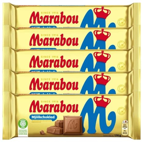 Marabou Mjölk Schokolade 5×170g (0,85 kg) | Schwedische Milchschokolade | Cremig & zartschmelzend | Original aus Schweden | 5er Vorratspack Tafeln | Ideal für Party, Büro, Candy-Bar & Geschenke