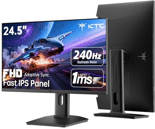 KTC H25T7-3 Monitor para juegos de 24.5 pulgadas 240Hz, FHD 1080p IPS rápido, 1 ms con sincronización adaptativa, HDR400, HDMI x2, DPx1, soporte VESA, ajuste de inclinación/panorámica/altura, H25T7-3