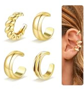 Nelytiya 4 Pièces Ear Cuff pour Femme Or Faux Piercing Manchette