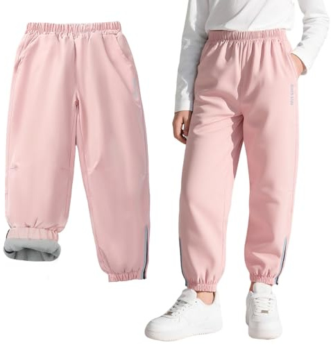 Baogaier Girls Waterproof Trousers with Fleece Lined Kids Winter Thermal Windproof Outdoor Sports Hiking Rain Trouser Warm Softshell Travelling Snow Ski Pants for 5-6 Years, Pink