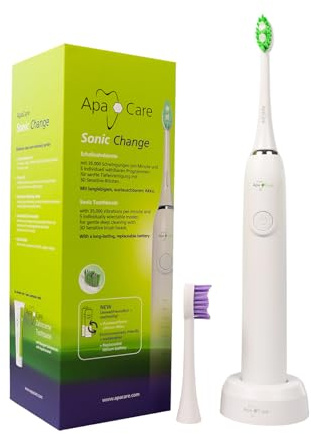 ApaCare Sonic Change Schallzahnbürste mit Wechselakku & 3D-Bürste | Elektrische Zahnbürste 35000 Schwingungen/min 3D Sensitive Bürsten, 5 Programmen für eine sanfte und gründliche Zahnreinigung