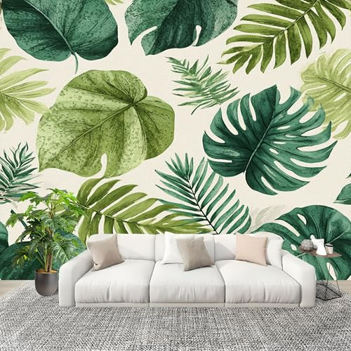 Papel Pintado Salón Dormitorio Hojas de Palma Monstera Tropical - Fotomurales Pared Tejido No Tejido Decorativos Murales Verde Fotográfico Moderno Decoración de Paredes (300x210 cm)