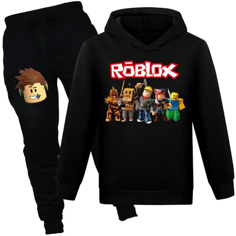 Kids boy girls Sports Hoodie and Jogging Pants tracksuit children suit Popular Cartoon Set 2-13year (Black-130cm)