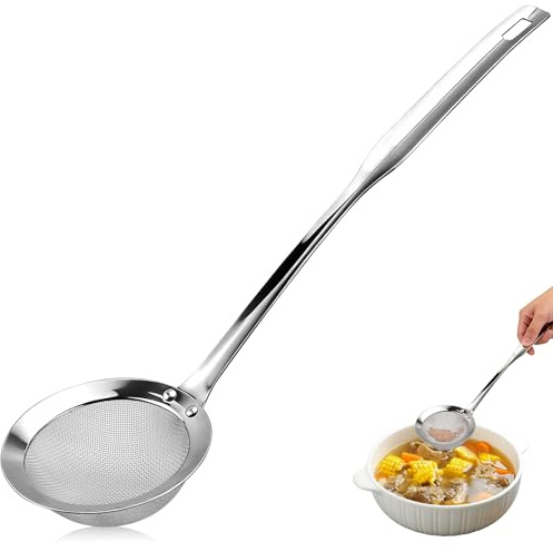 QGGTQG Louche à mousse en acier inoxydable avec passoire fine - Passoire à araignée - Écumoire rapide - Pour frire, rôtir, cuire à la vapeur, hot pot