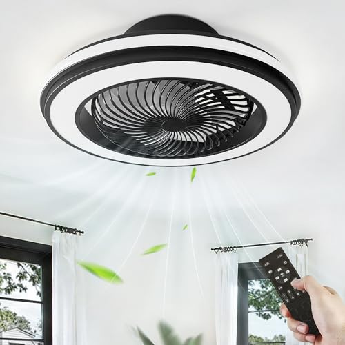 Ventilatore da Soffitto con Luce 360° Rotante, Silenzioso Plafoniera con Ventilatore e Telecomando/APP, 53cm Ventilatore a LED Dimmerabile con Timer, 6 Velocità Reversibile per Camera da Letto, Nero
