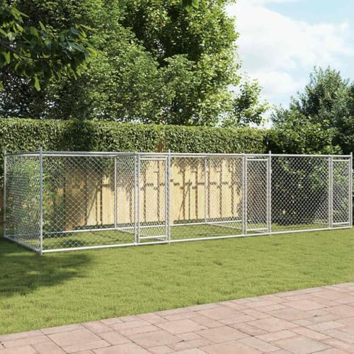 Hundezwinger mit Türen Grau 6x2x1,5 m Verzinkter Stahl, Robuster Auslauf für Hunde mit Sicherheitszaun und Belüftung, Langlebige Konstruktion für Training und Schutz im Freien