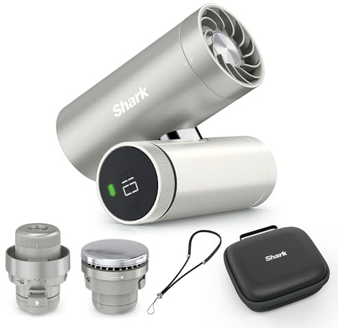 Shark ChillPill 3-in-1-Hochgeschwindigkeits-Handventilator, Cloud FA021EU | Sprühnebel- und InstaChill-System Paket mit Reise-Etui, mit 3 Kühlaufsätzen, reisefreundliches Design, Cloud FA021EU