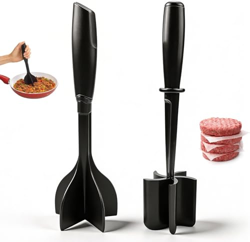 Lot de 2 hachoirs à viande hachée, hachoir à viande hachée, hachoir à main pour hamburger, viande, bœuf, viande, légumes, fruits (noir)