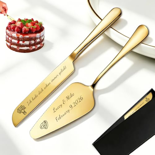 WFE Personalisiertes Tortenmesser mit Tortenheber - Edelstahl | Mit persönlicher Gravur-Wunderschönes Hochzeitsgeschenk für das Brautpaar, perfekte Geschenke zu Jubiläum & Geburtstag