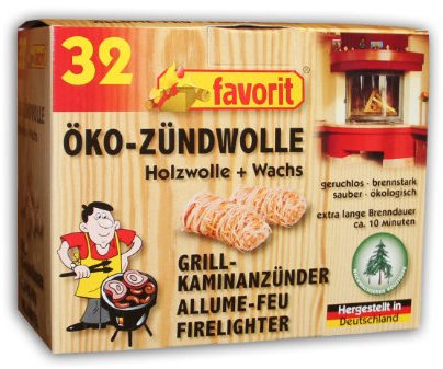 Favorit Öko-Anzündwolle (32 Stück, für Kamin, Ofen oder Grill, aus nachwachsenden Rohstoffen, ohne Chemie-Geruch) 1228