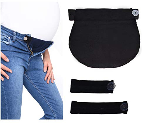 Mija – Set 3 Stück Schwangerschaft Hosenerweiterung Rockerweiterung BAUCHBAN 1028 (Schwarz)