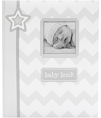 Lil' Peach First 5 Years Baby Memory Book, Gray Chevron Milestone Journal & Scrapbook, Newborn to Age 5 Keepsake Record Book with Fill-In Pages, Photo Insert Cover