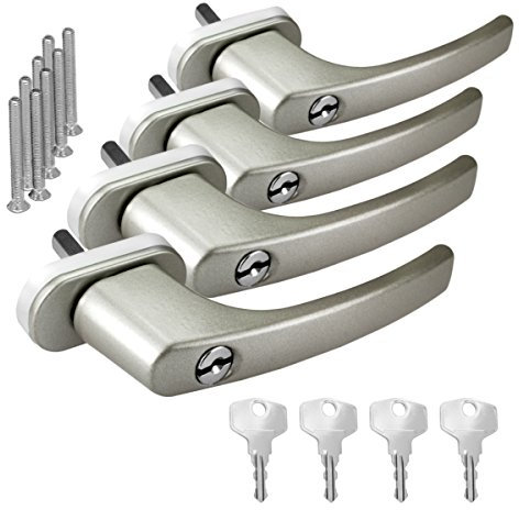 4 x Alu Fenstergriff in Dunkelsilber F9 abschließbar - Stiftlänge 30mm