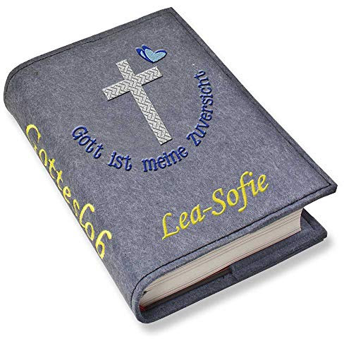 Gotteslob Gotteslobhülle Gott ist meine Zuversicht blau silber Filz mit Namen bestickt hellgrau weiß dunkelgrau blaugrau dunkelblau türkis maigrün flieder (blaugrau)