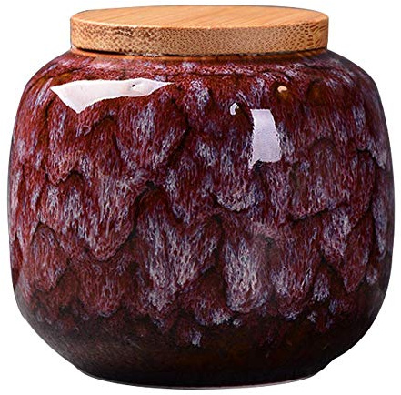 Ceramic Storage Jars, Vintage Chinese Style Storage Jars with Bamboon Lid, Traditional Tea Tins Cans Canister for Kitchen Spice, Tea, Coffee, Condiment (Rogue red carmine)