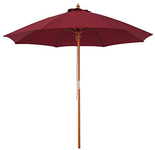 Outsunny Ombrellone da Giardino Ø2.6x2.5 m con Tettuccio Antivento in Poliestere Rosso e Palo in Legno