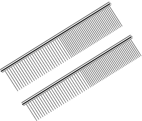 SAVITA 2 Pack Hundekämme mit Edelstahlzähnen Hundekamm Katzenkamm Langhaar Große Kleine Hunde Katzen Heimprofi Haarpflegewerkzeug (Klein und Mittel Groß)