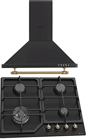 CONJUNTO - PACK7 COCINA NEGRO RÚSTICO ACABADO DORADO (campana extractora de 60 + encimera de gas)