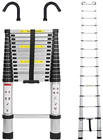 Telescoping Ladder 20.5ft Aluminum Telescopic Extension Ladder Extendable Ladders with 2 Detachable Hooks Portable Lightweight Safety Lock Design Best for Household Daily or RV Work 330 Pound Capacity
