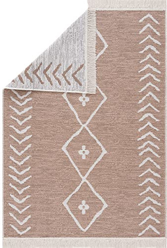 Pasha Home Läufer 60x120 cm Lizbon/Boho Teppich aus Baumwolle für Wohnzimmer, Schlafzimmer, Küche, Bad, Kinderzimmer/Wendbar/Beige