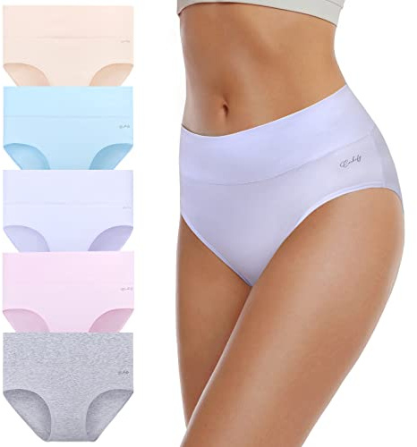 coskefy Women's High Waisted Cotton Underwear Soft Breathable Panties Stretch Briefs 5 Pack