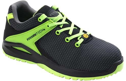 Rossini Tech - Scarpe Antinfortunistiche da Lavoro Saslong Green Unisex Uomo Donna, Tessuto R-Tech, Sistema R-Fresh, Puntale in Fibra di Vetro, Colore Nero Verde Fluo (42)