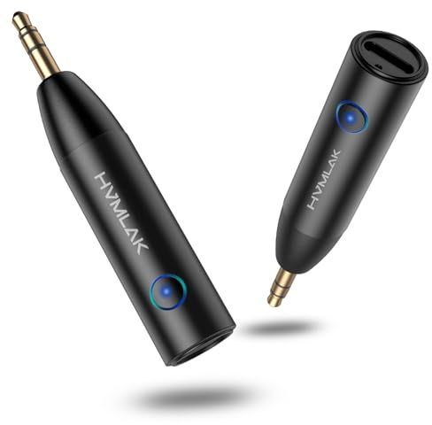 HVMLAK Auto Bluetooth 5.4 Aux Adapter, 3,5 mm Klinke Empfänger, 1 Stück | Stärkeres Mikrofon, Metallgehäuse, HiFi-Sound, Freisprechanrufe, Musik Streaming Auto und Heim-Stereo, 6h Akkulaufzeit