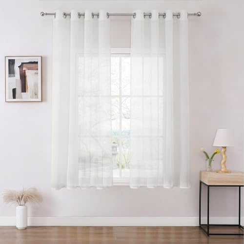 Joydeco Gardinen mit Ösen Transparente 2er Set, Optik Gardine Voile Ösenvorhang Ösenschal Durchsichtig Vorhang für Schlafzimmer Wohnzimmer Schlaufenschal (Weiß, 2xH183xB140)