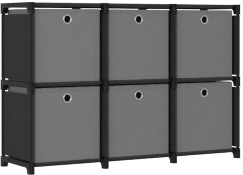 vidaXL 6-Cube Display Shelf with Boxes Black Fabric Storage Organiser Unit