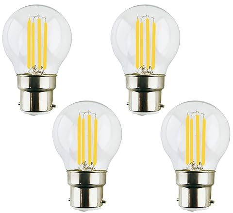 G45 B22 Edison LED Filament Globe Bulb 4W G16.5 Vintage Chandelier Light Bulb Equivalent B22 40 watt Light Warm White 2700K for Ceiling Fan Chandelier Vanity Light Bulb Clear Glass Dimmable Pack of 4