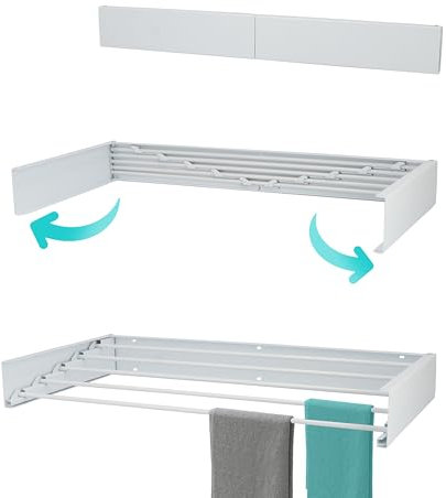 KROMS Wäscheständer Ausziehbar Full Color Weiß 80cm – 4m Trockenlänge - Wäschetrockner Wand - Wäscheständer Wand