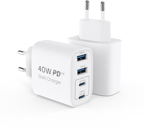 TOPADRE 2-Pack Chargeur USB C 40W, 4 Port Prise USB C, Chargeur Rapide USBC | adaptateur secteur USB C pour iPhone 17, 16, 15, 14, 13, 12, 11 Pro Max, pour iPad, pour Galaxy S25,S24,S23, pour Pixel 10,9