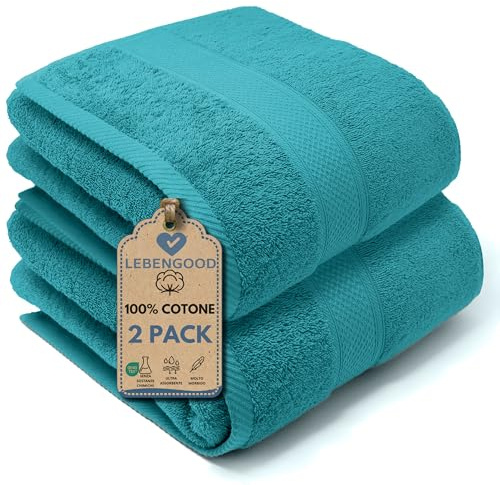 LEBENGOOD Juego de Toallas Baño Grandes 100% Algodón Premium 550gsm 2 Toallas Ducha (90x170 cm) Suaves Absorbentes y Resistentes Set de Toallas Extra Grandes para Baño y SPA (2 90X170 Ocean)