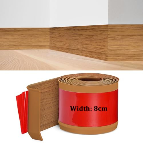 Battiscopa in PVC Rovere Giallo 8 cm x 10 Metri - Adesivo Binario di Transizione del Gap nel Muro - Decorativo per Cucina, Bagno, Soggiorno