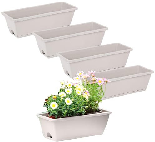 Rurunklee Lot de 5 jardinières rectangulaires pour l'extérieur - Jardinières rectangulaires avec trous de drainage - Pot de fleu pour