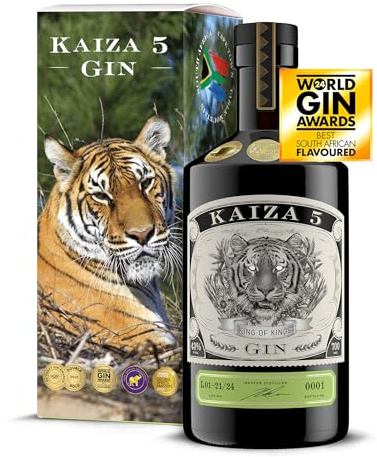 KAIZA 5 GIN – 0,7 l - 43% | La ginebra galardonada de Sudáfrica/Ciudad del Cabo | Fresca, suave, exótica con grosella negra y pomelo | Tigre