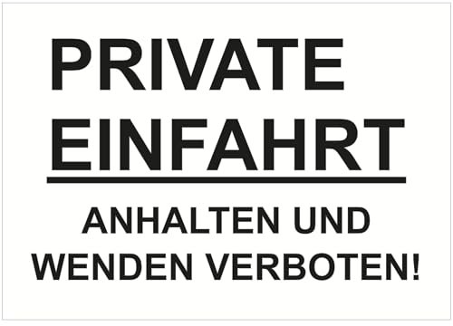 Indigos UG - Schild Private Einfahrt! Anhalten und Wenden verboten - 840x594 - Hotel, Firma, Schutz, KITA, Arzt, Praxis - Sicherheit - Warnung - Aluverbundplatte 3mm, Wohnung - Hinweisschild