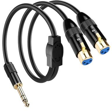 PNGKNYOCN 1/4 TRS to Dual XLR Y-Splitter Cable，6.35mm (1/4 inch) TRS Male to Dual XLR Female Balanced Interconnect Stereo Audio Patch Cable（0.5M/1.6FT）