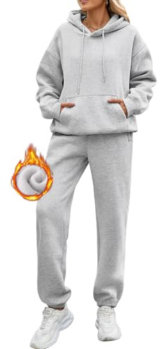 Yuson Girl Damen Jogginganzug Fleece Hausanzug Zweiteiler Outfit, 2 Teilig Jogger Trainingsanzug mit Hoodie und Jogginghose, Baumwolle Freizeitanzug Tracksuit Warm Sportkleidung Set