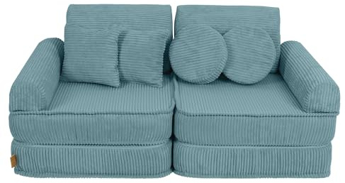 MEOWBABY Sofa für Kinderzimmer - Spielsofa für Kinder, Kindersofa, Cord, Türkis