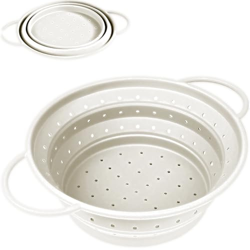 RHAFAYRE Nudelsieb Faltbar aus Silikon - Küchensieb Klappbar Zusammenklappbar für Pasta, Gemüse, Spülmaschinenfest, BPA-frei, Platzsparend, Collapsible Strainer Sieb, Medium, Weiß